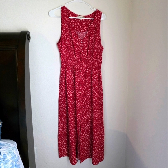Red Floral Sleeveless Sun Dress Size M - Picture 1 of 6